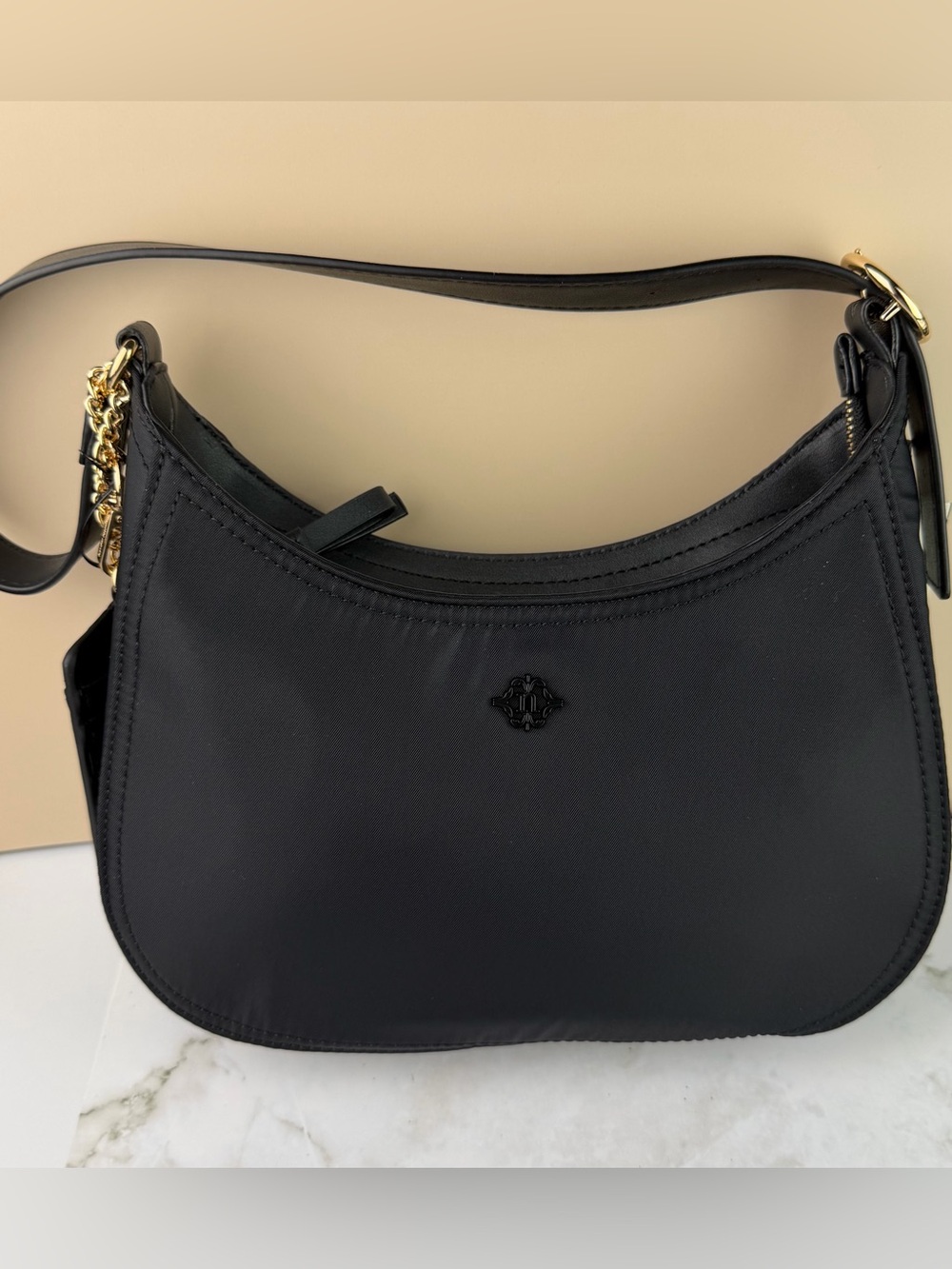 Nanette Lepore Black Satiny Nylon Shoulder Bag with Removable Card Case